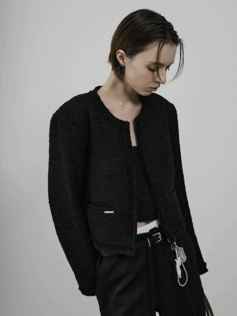 울 스티치 트위드 자켓 [Black]