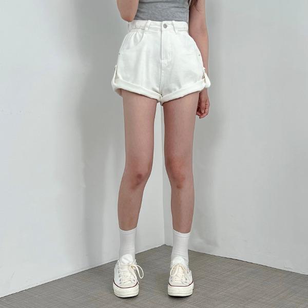 스윗니스 [투웨이가능]A라인 하이웨스트 데님 워싱 롤업 투웨이 밴딩 숏팬츠 3color