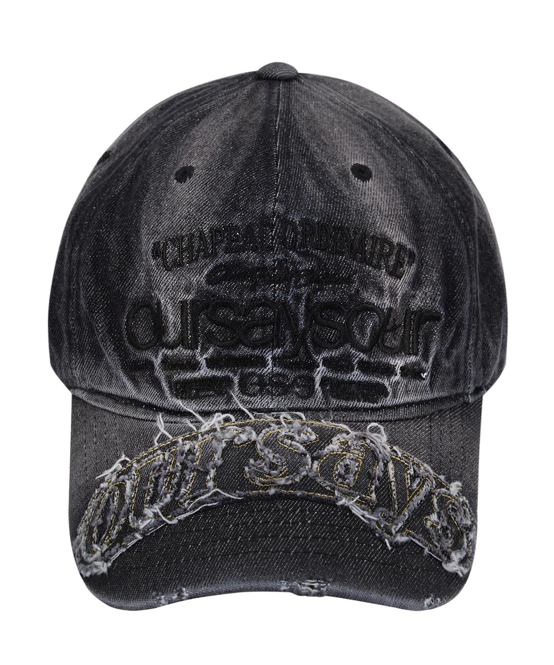 레터링 로고 볼캡 데님 워시드 블랙