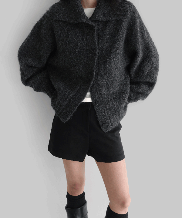 매니크 에코아 울 부클 헤어리 하이넥 가디건