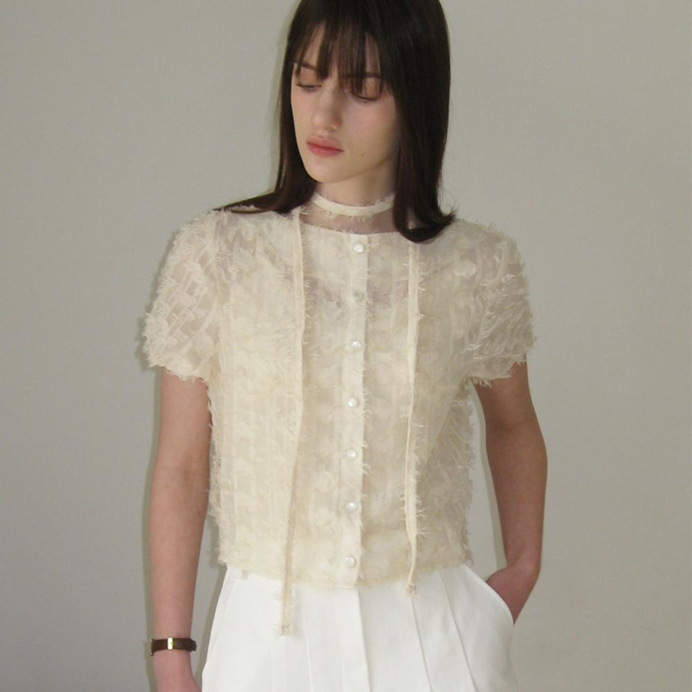 헤어리 시스루 스카프 블라우스 ( 크림 )