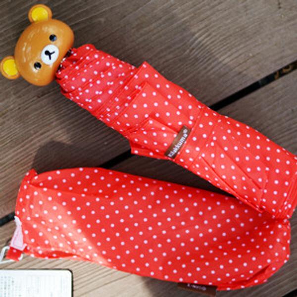 리락쿠마 3단 접이식우산 겸용 양산[레드/땡땡이패턴]