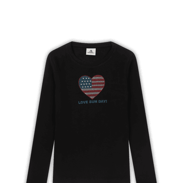 W) HEART BLING LS TEE BLACK