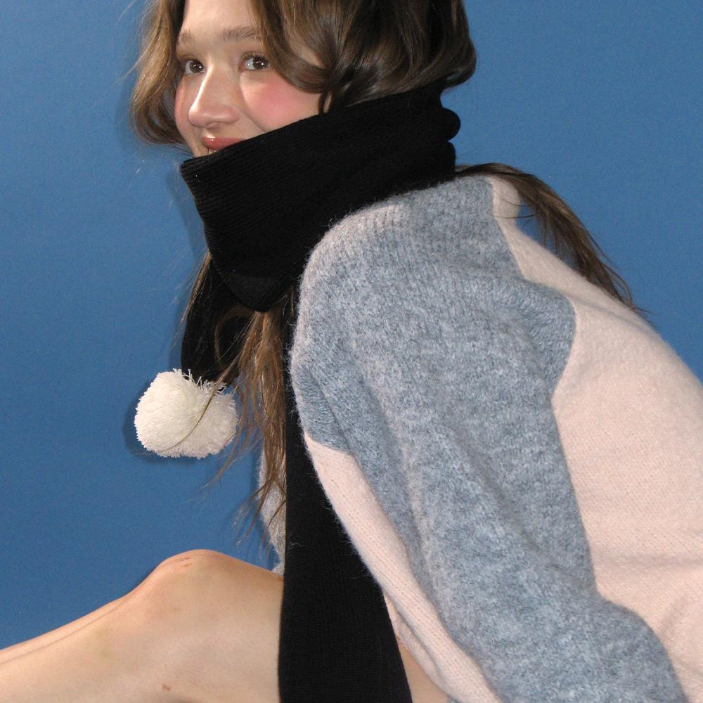 MULTI STRIPE BELL KNIT MUFFLER BLACK