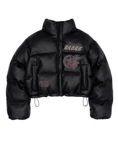 Gothic 13 Leather Puffer Jacket Black