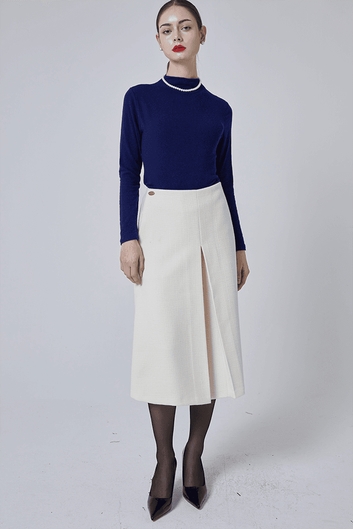 플리츠 미디움 스커트-화이트-