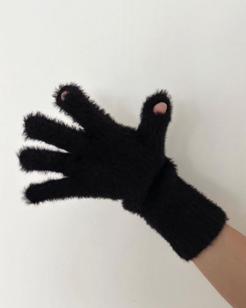 (당일발송) 샤기 퍼 롱 손가락 오픈 터치 글러브 장갑 (1color)