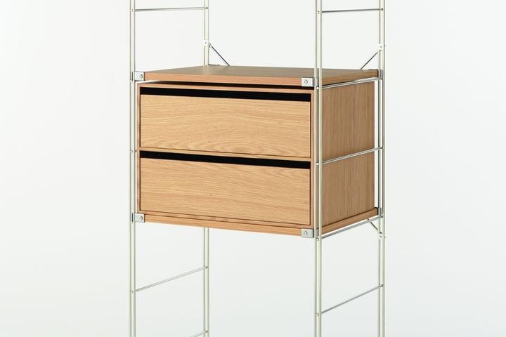 목제 수납 케이스 서랍식 와이드 2단 떡갈나무 SUS선반 정리함