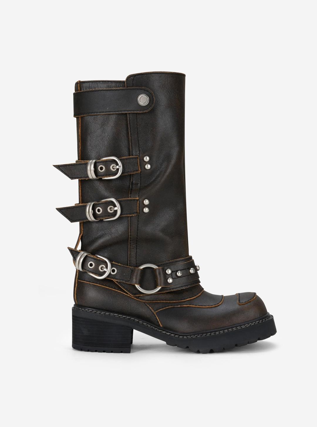 (EXCLUSIVE) IVAN HALF STRAP BOOTS DARK BROWN