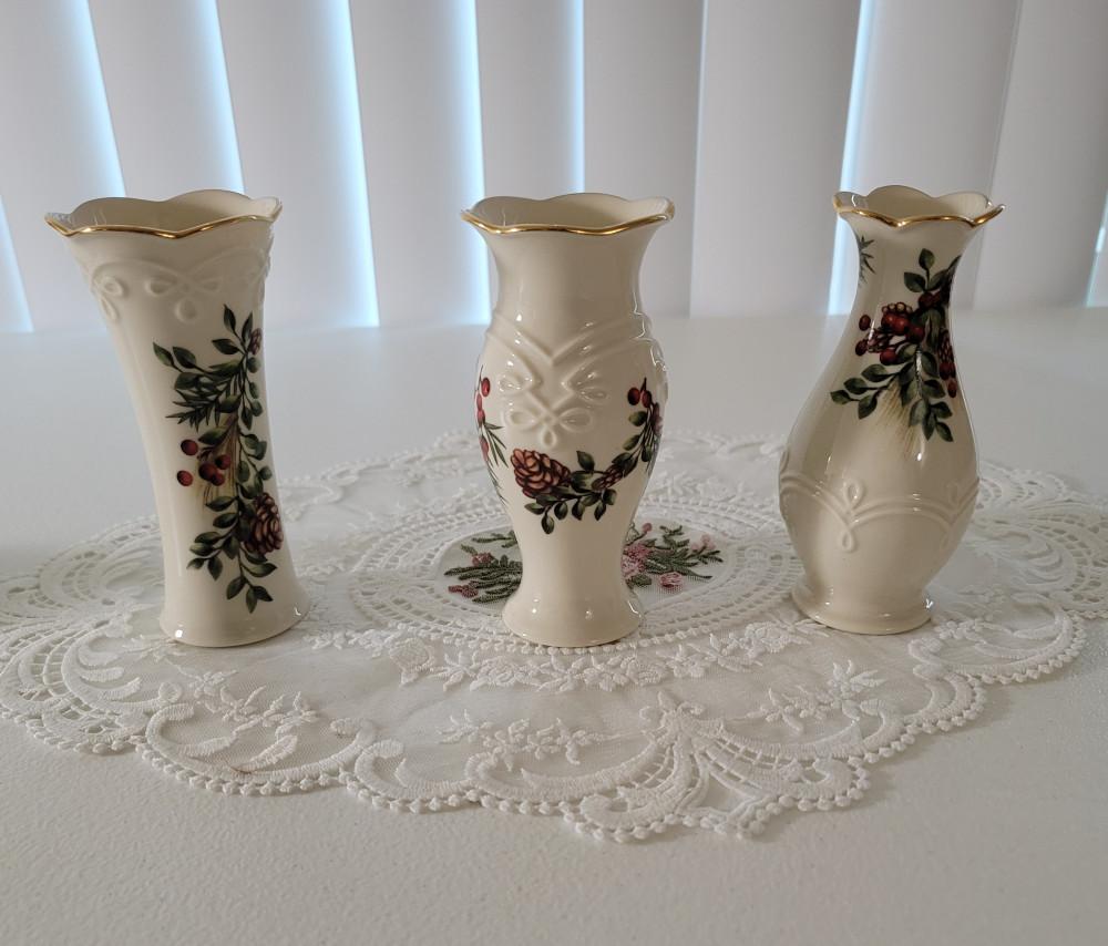 [중고] 빈티지 레녹스 크리스마스 미니 화병 세트