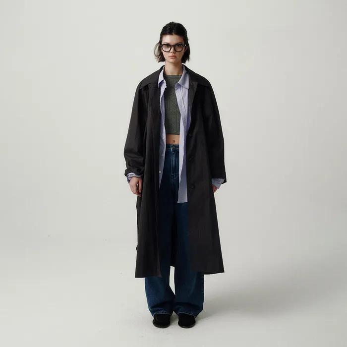 Pale Cotton Loose Trench Coat_Charcoal