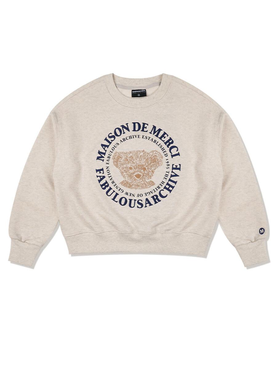 우먼즈 크롭 베어프렌즈 엠보자수 맨투맨 오트밀네이비(FCB3TS355W)