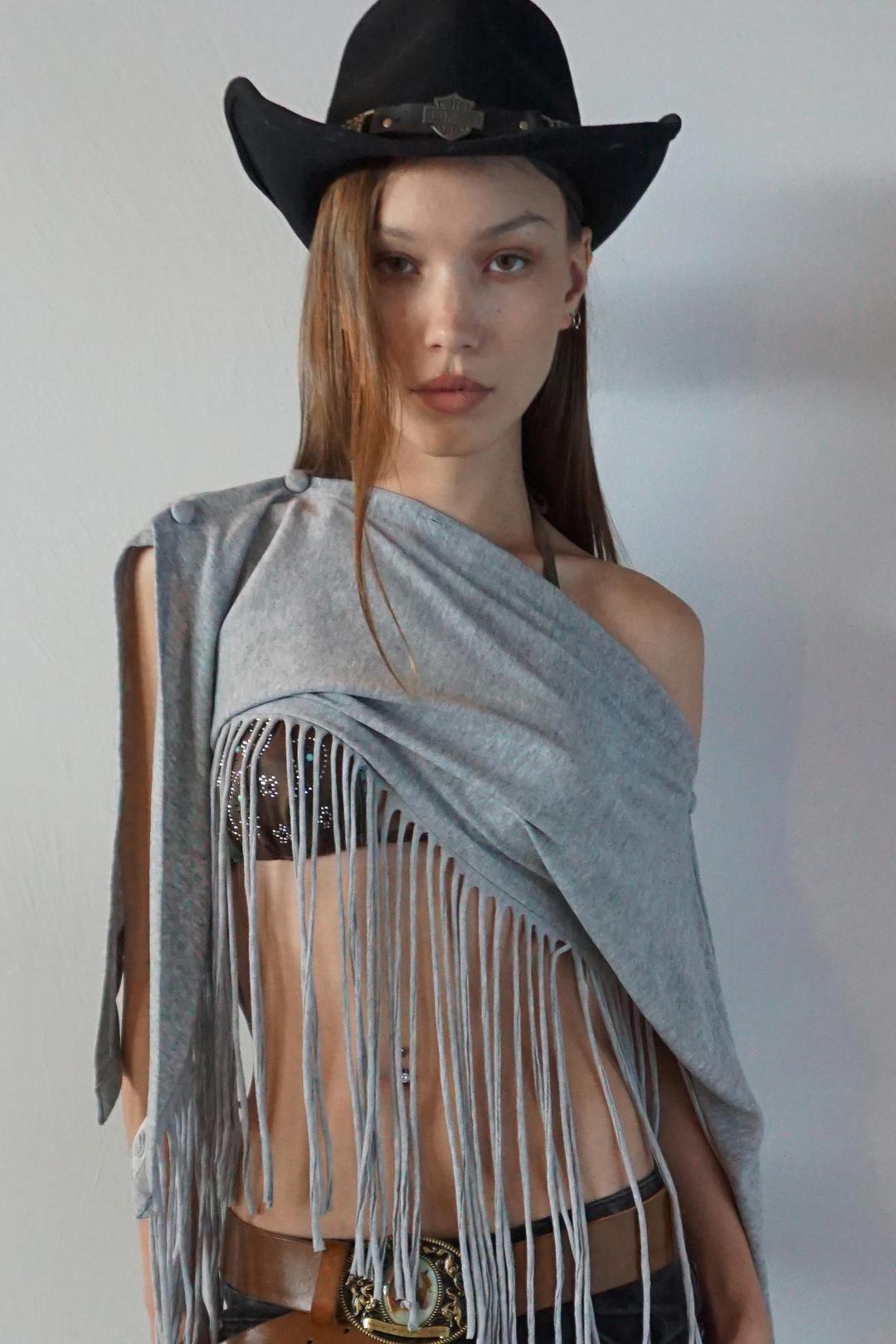 Versatile Fringe Cape Melange Gray