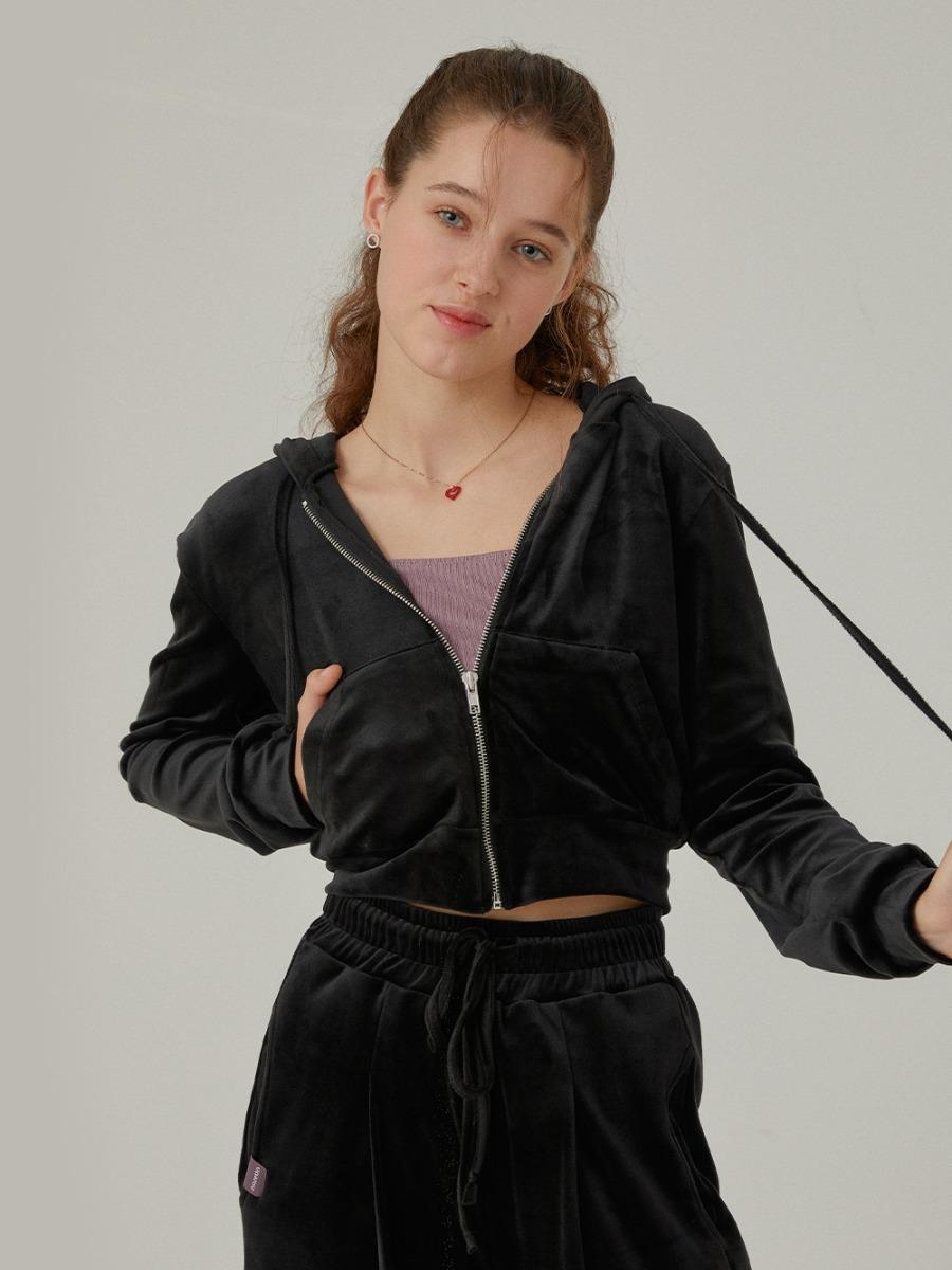 단품벨벳 크롭 후드