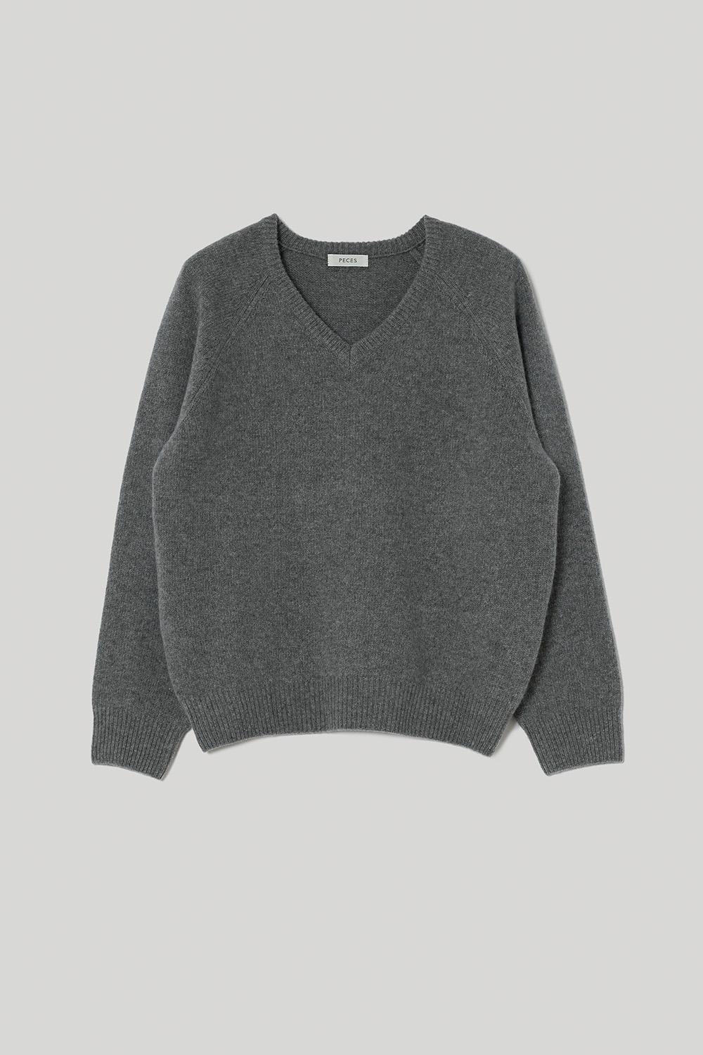 Cashmere blended v-neck knit (Gray)