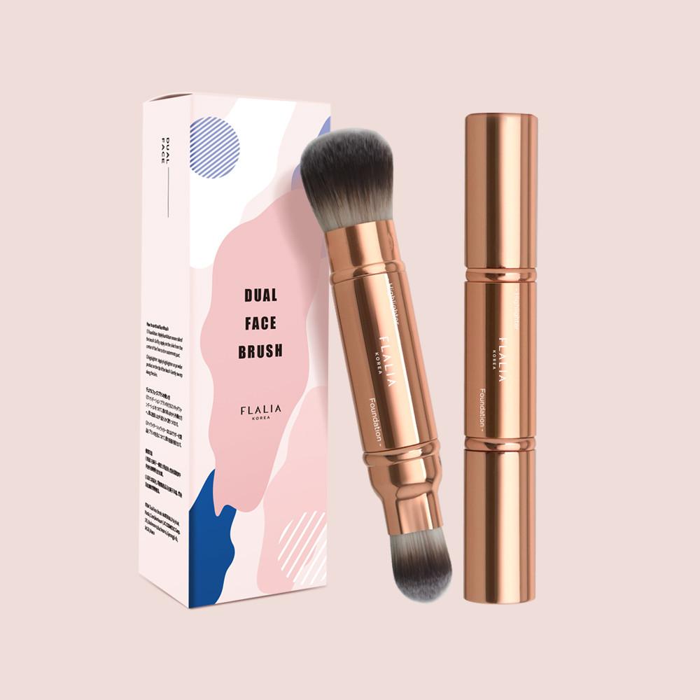 플라리아 파운데이션브러쉬&블러셔브러쉬  듀얼페이스 메이크업브러쉬 파우더 파데 치크 휴대용