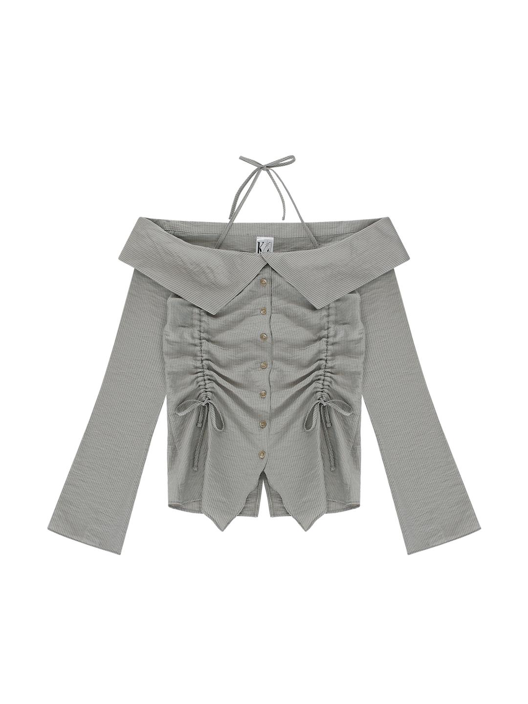 Off Shoulder Shirring Shirts Khaki