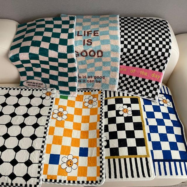 체커보드 러그 미니 터프팅 체크 빨아쓰는 발매트 욕실 화장실 주방 현관 매트 빈티지 침실