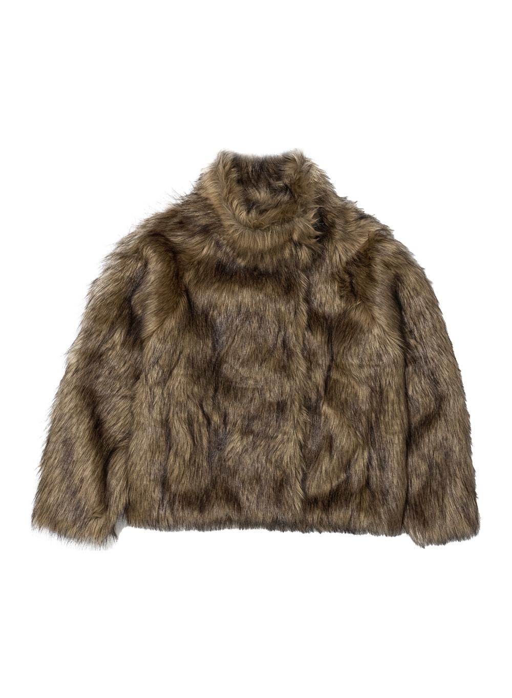 [WOMEN] COCOON HIGH NECK FUR JACKET_MIX BEIGE