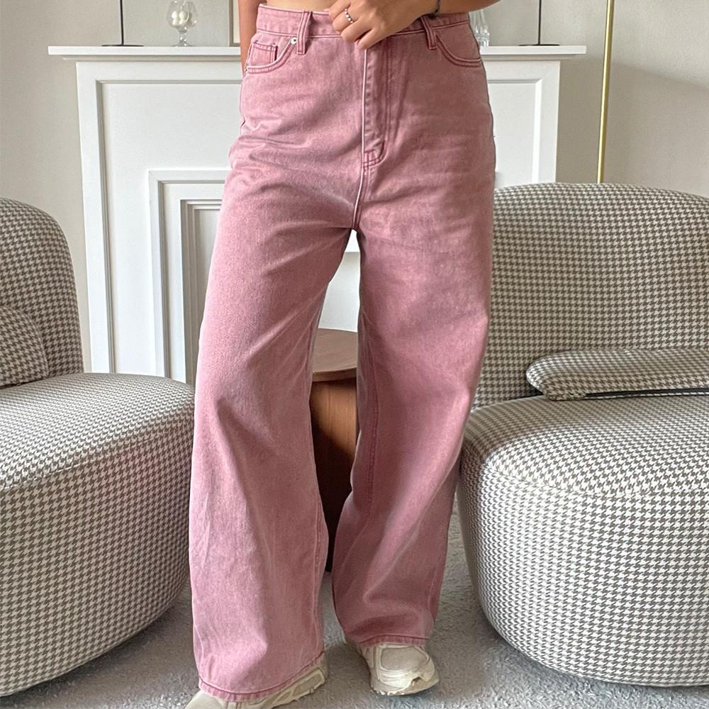 여성 빅사이즈 연핑크 바지 핑크 다잉 팬츠 통바지