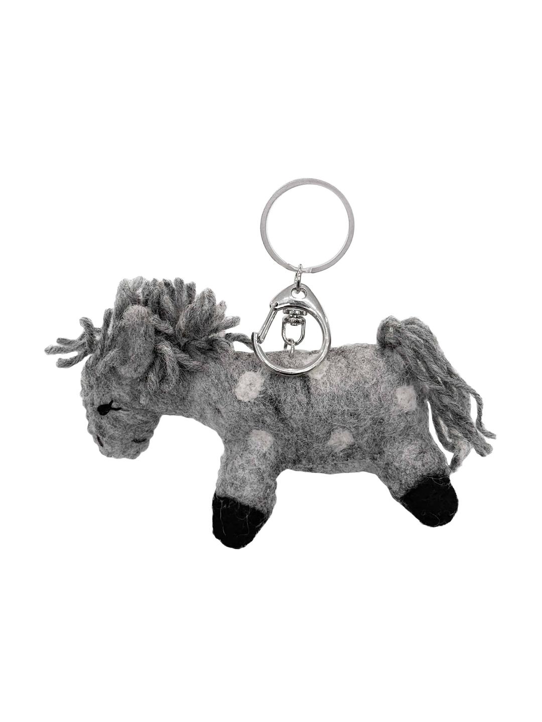 Dot grey horse wool keyring