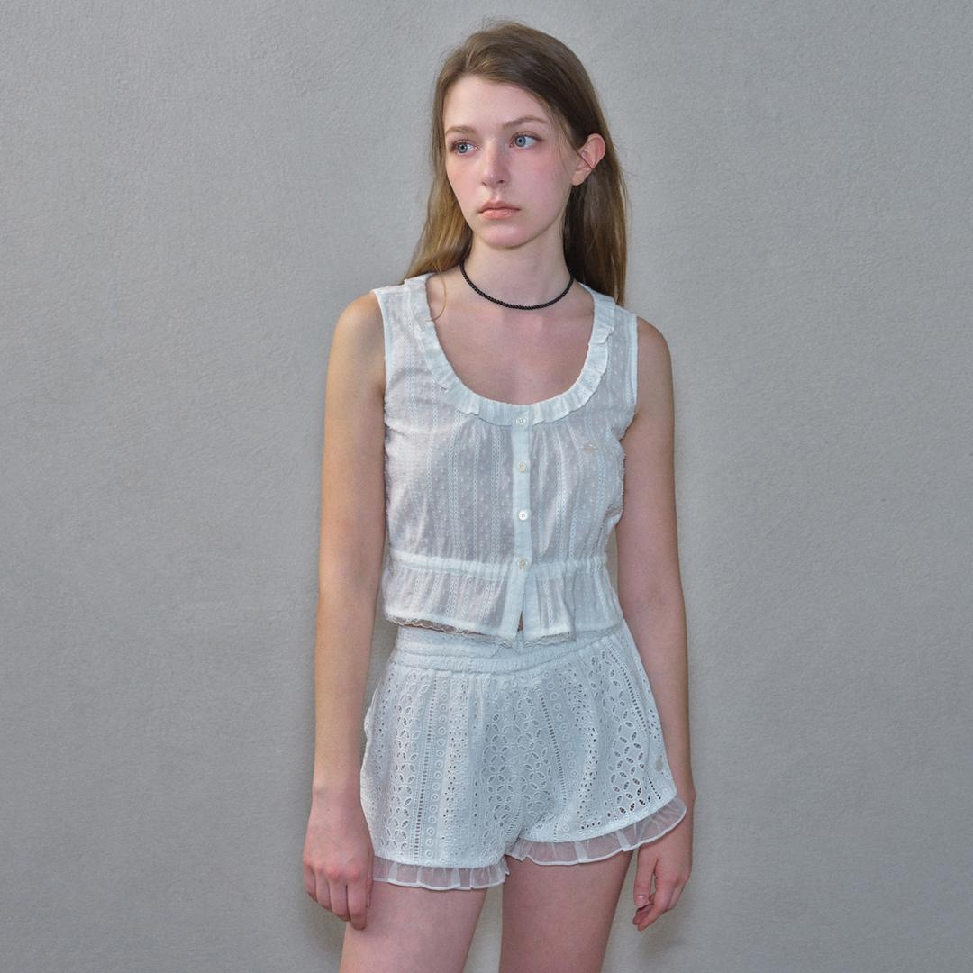 코튼 스트랩 슬리브리스 탑_Pure White