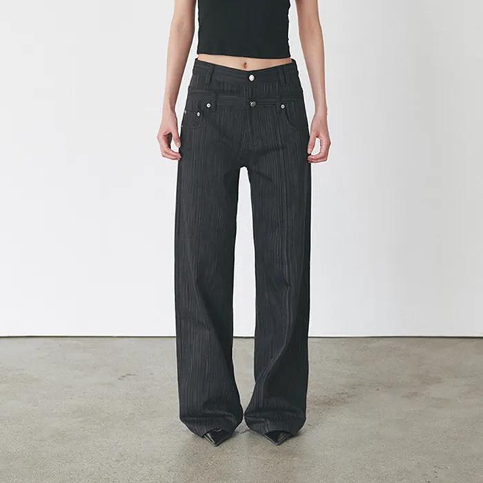 [사나, 닝닝, 나나 착용] [19TH Restock] DOUBLE WAIST PANTS - BLACK STRIPE