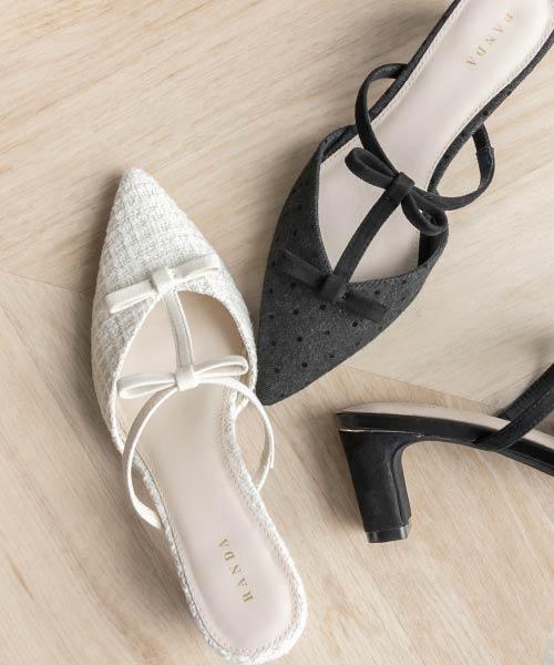 【SALE】リボンTストラップミュールパンプス