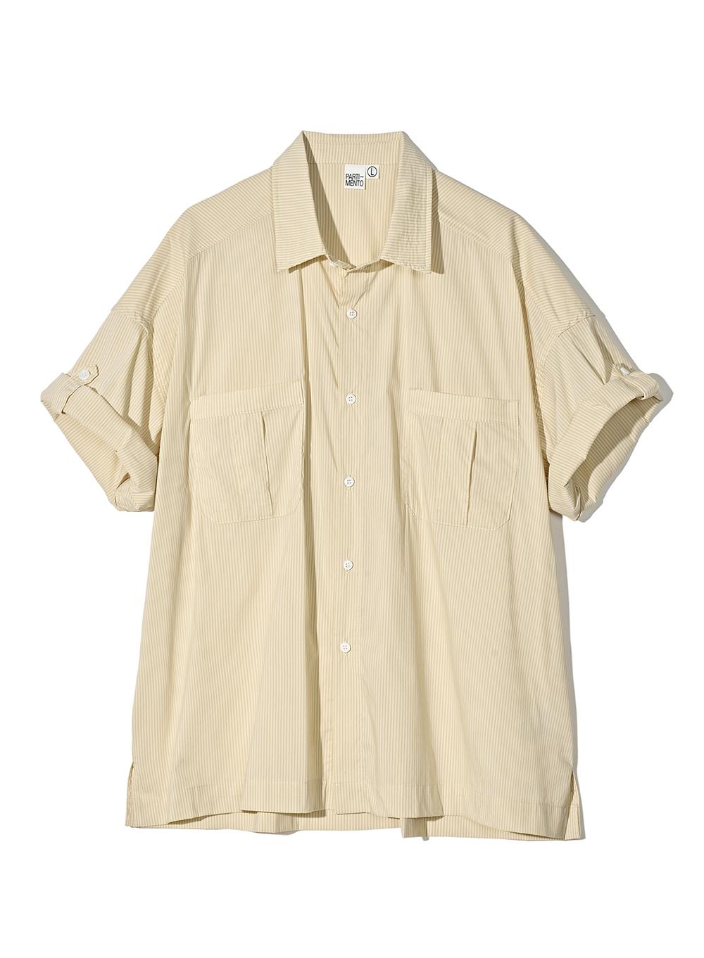 Shadow Stripe Roll Up Half Shirts_Beige