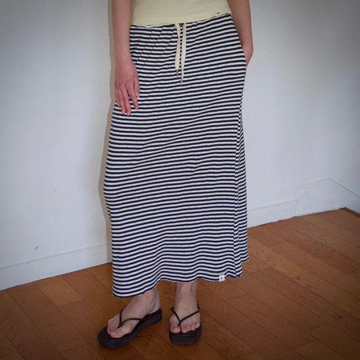 Stripe Sweat Maxi Skirt Navy-White