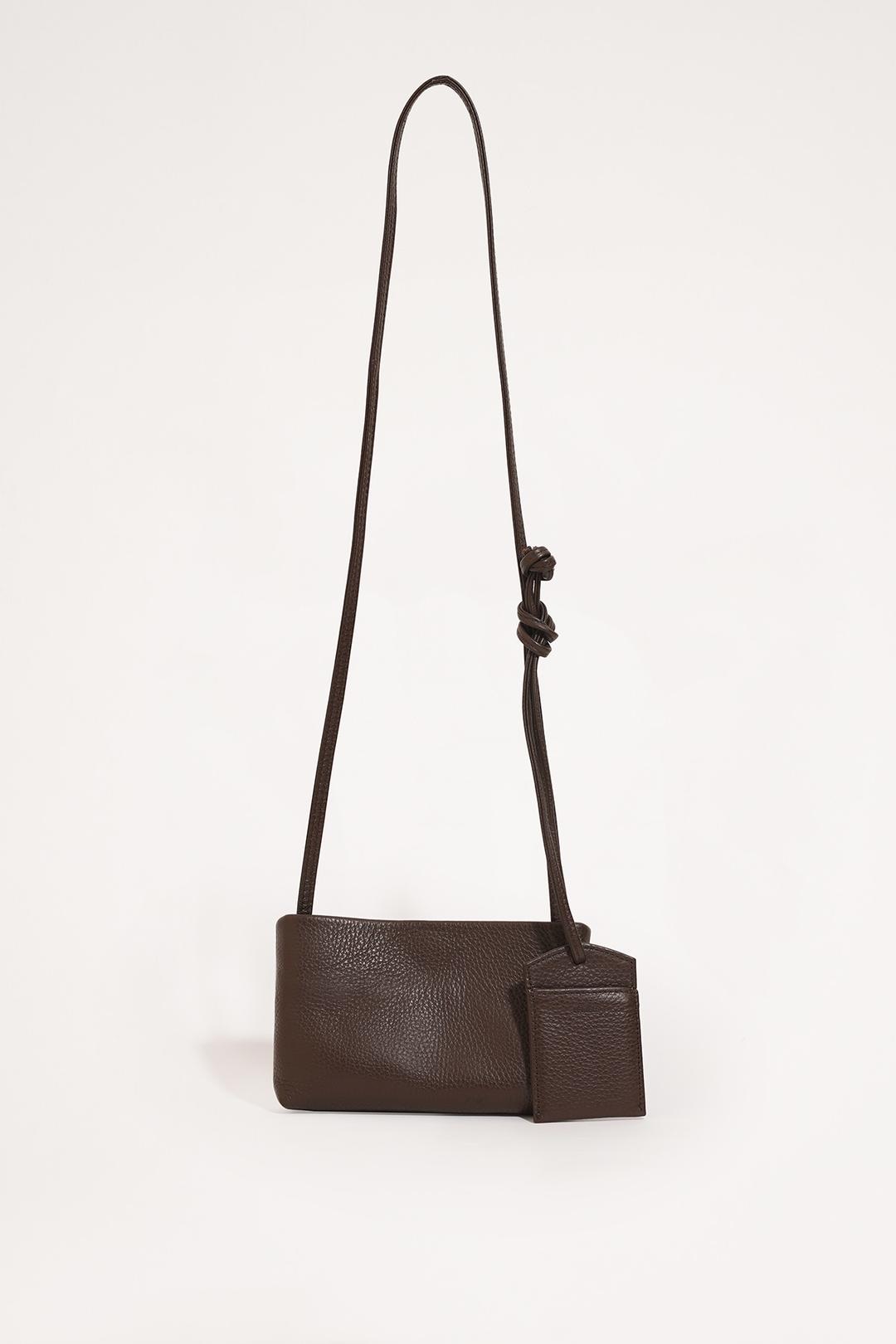 MINI CROSS LEATHER BAG DARK BROWN