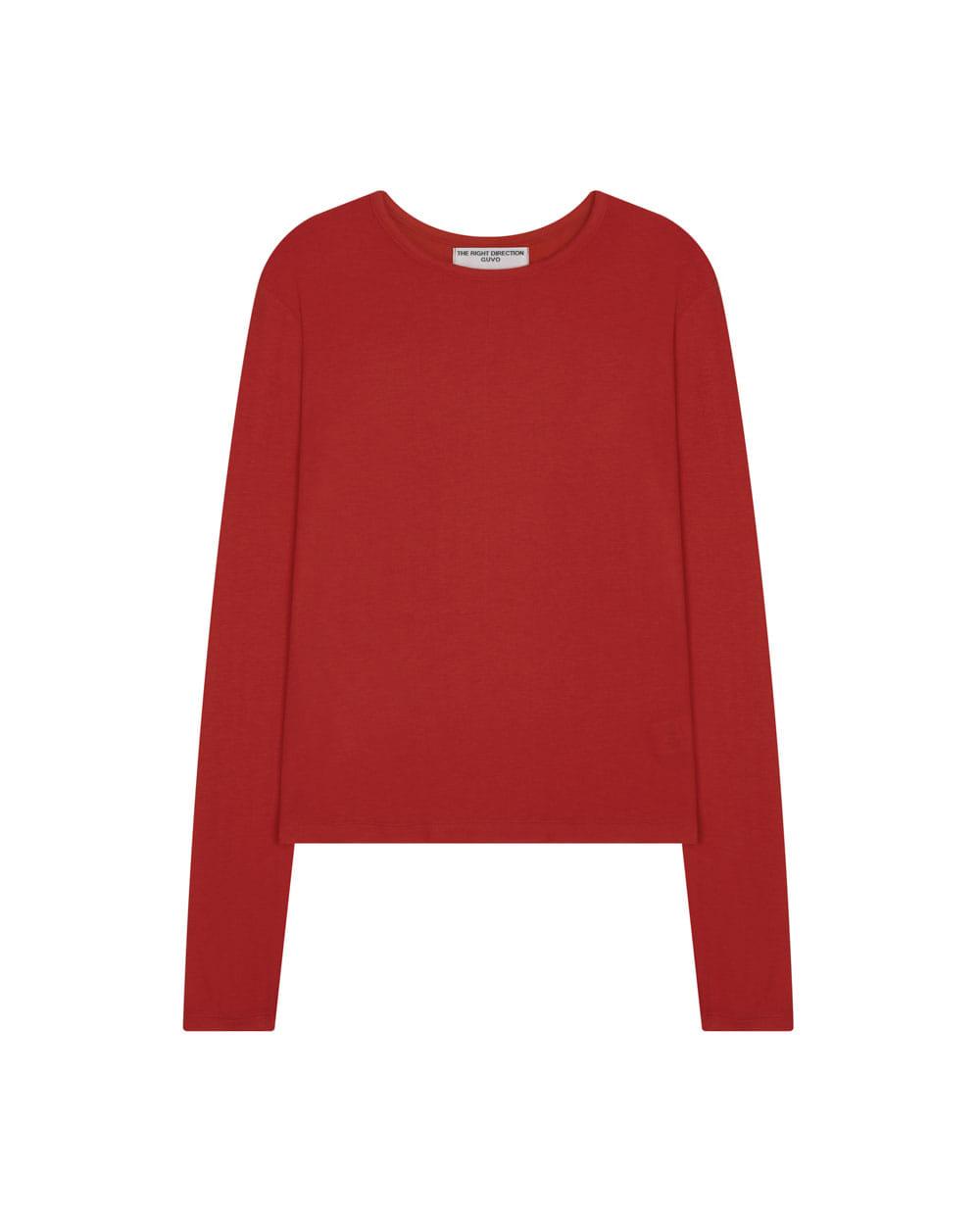 Layered round long sleeve t-shirt, red