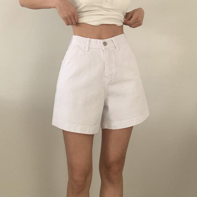 #XS-XL [MADE] 블림진 제브 A라인 4부 코튼 와이드 반바지 (하이웨스트 베이직 화이트 블랙 여름 숏팬츠)