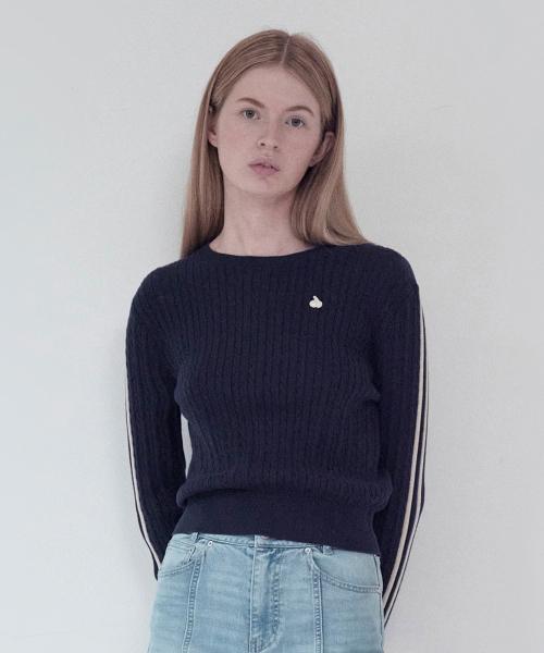 키르시 플레인 라인 포인트 케이블 니트 [네이비]