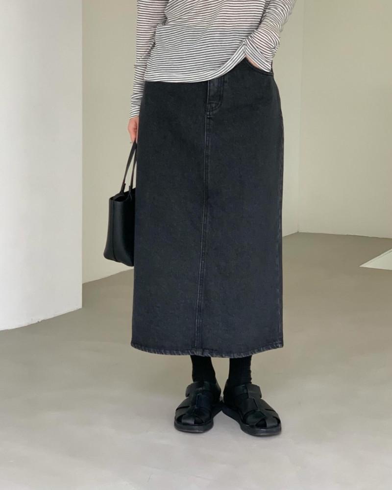 오브젝트 흑청 데님 스커트 코튼 H라인 일자 롱 청치마