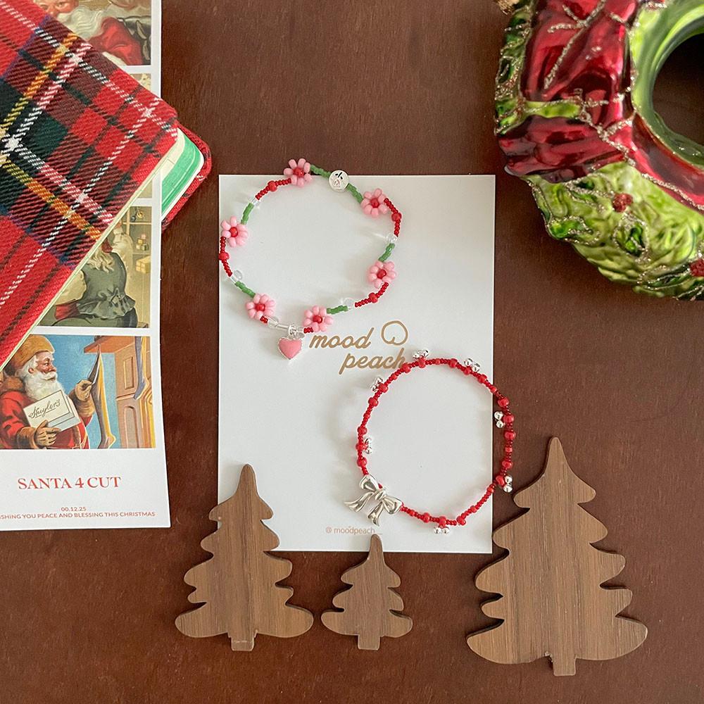 [무드피치] 크리스마스선물 팔찌 핑크 하트팔찌 레드 리본팔찌