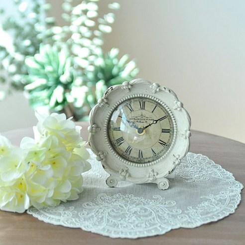 꼬떼따블 프릴 화이트 원형 탁상시계 E06441, 화이트