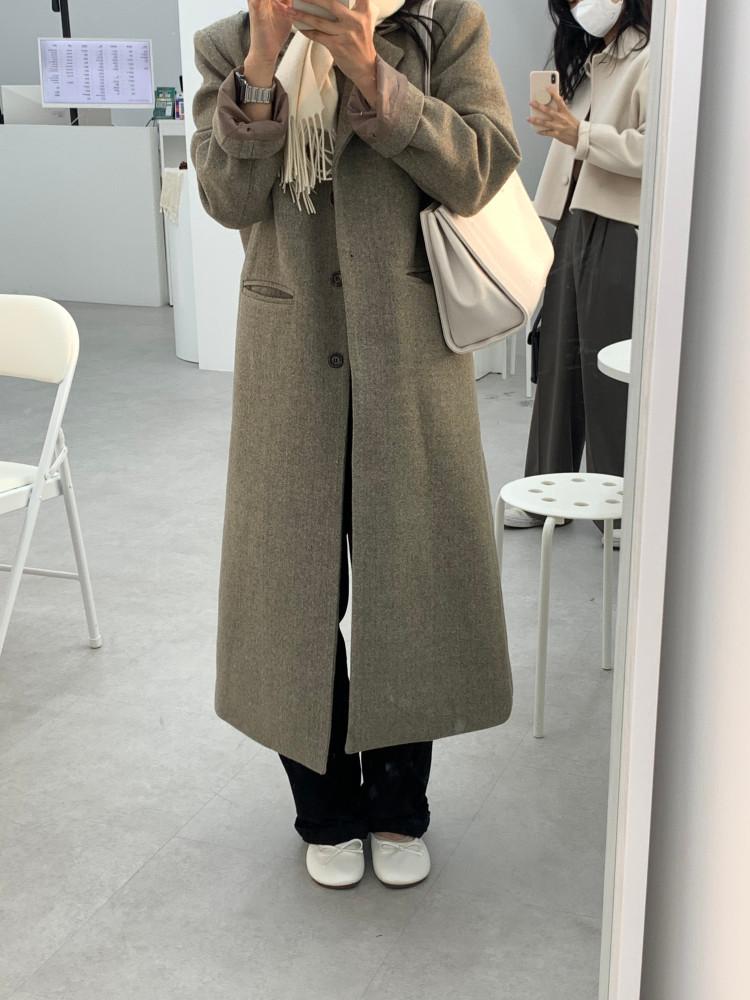 세미 오버핏 슬림 겨울 싱글 울 롱 코트