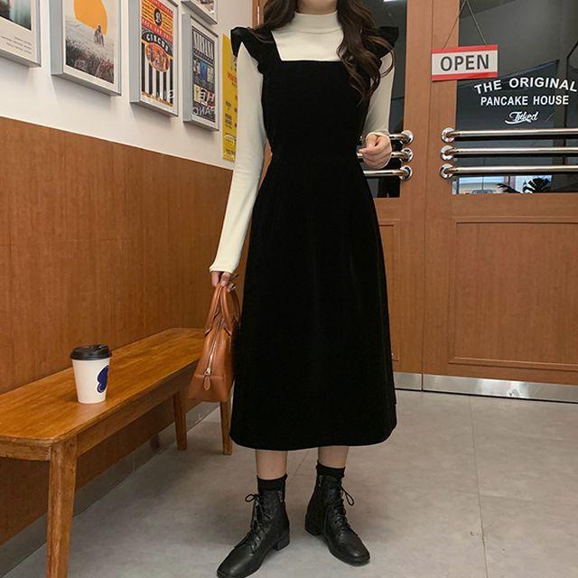 딜라잇 뷔스티에 벨벳 롱원피스