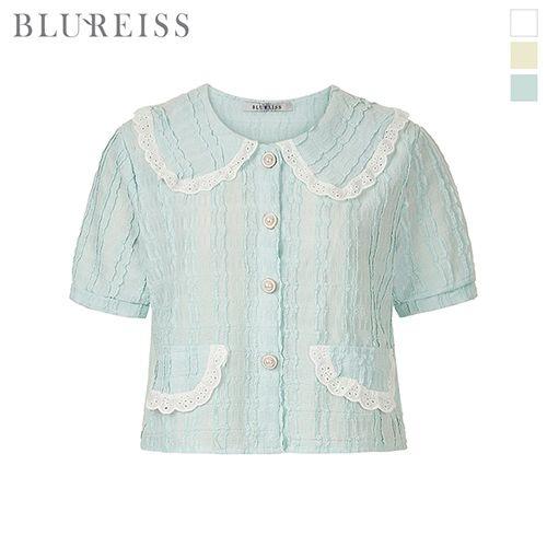 배색 플랫 카라 엠보 블라우스_BI5M1BL5181