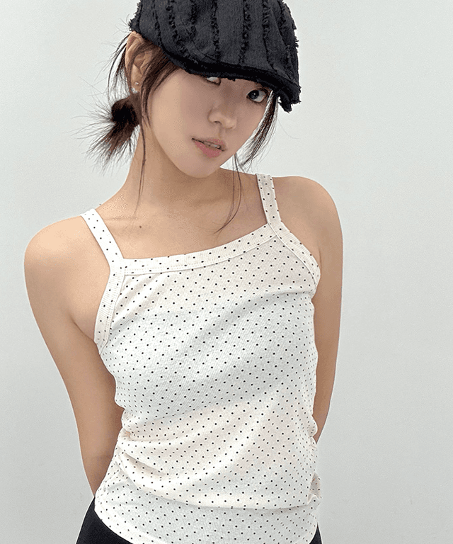 쿠치마치 스퀘어넥 베이직 도트 끈 나시 (3color)