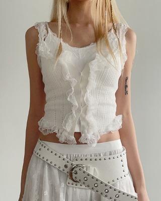 punching lace frill sleeveless (5color)