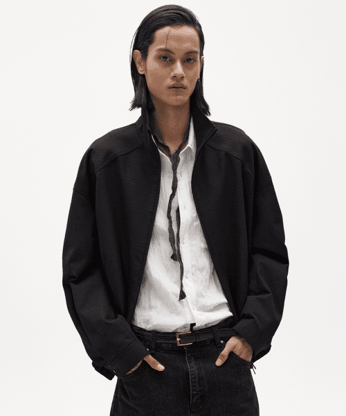 덤프 울 코튼 립 블루종 점퍼 블랙