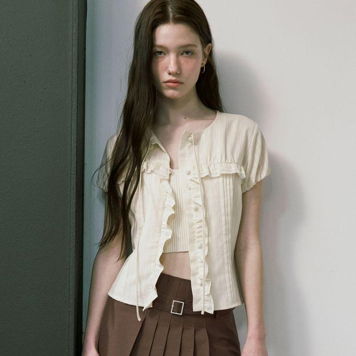 Pintucked Ruffle Blouse VW5MB128_2color