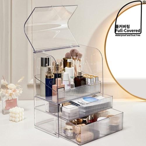 풀커버링 특대형 솔리드 화장품 정리함 화장대 수납함