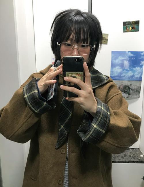 브릴 스카프 체크 울 코트