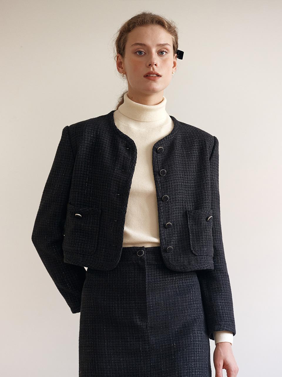 TWEED BUTTON JACKET BLACK