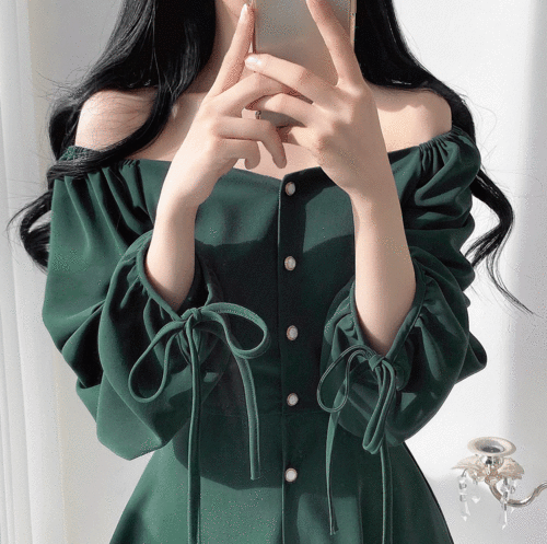 달링 백리본 플레어 리본 미니 원피스