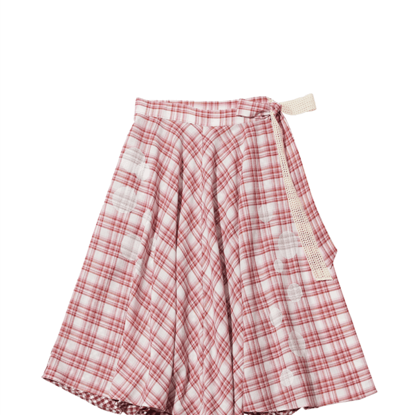 CHECK BUBBLE WRAP SKIRT (WINE)