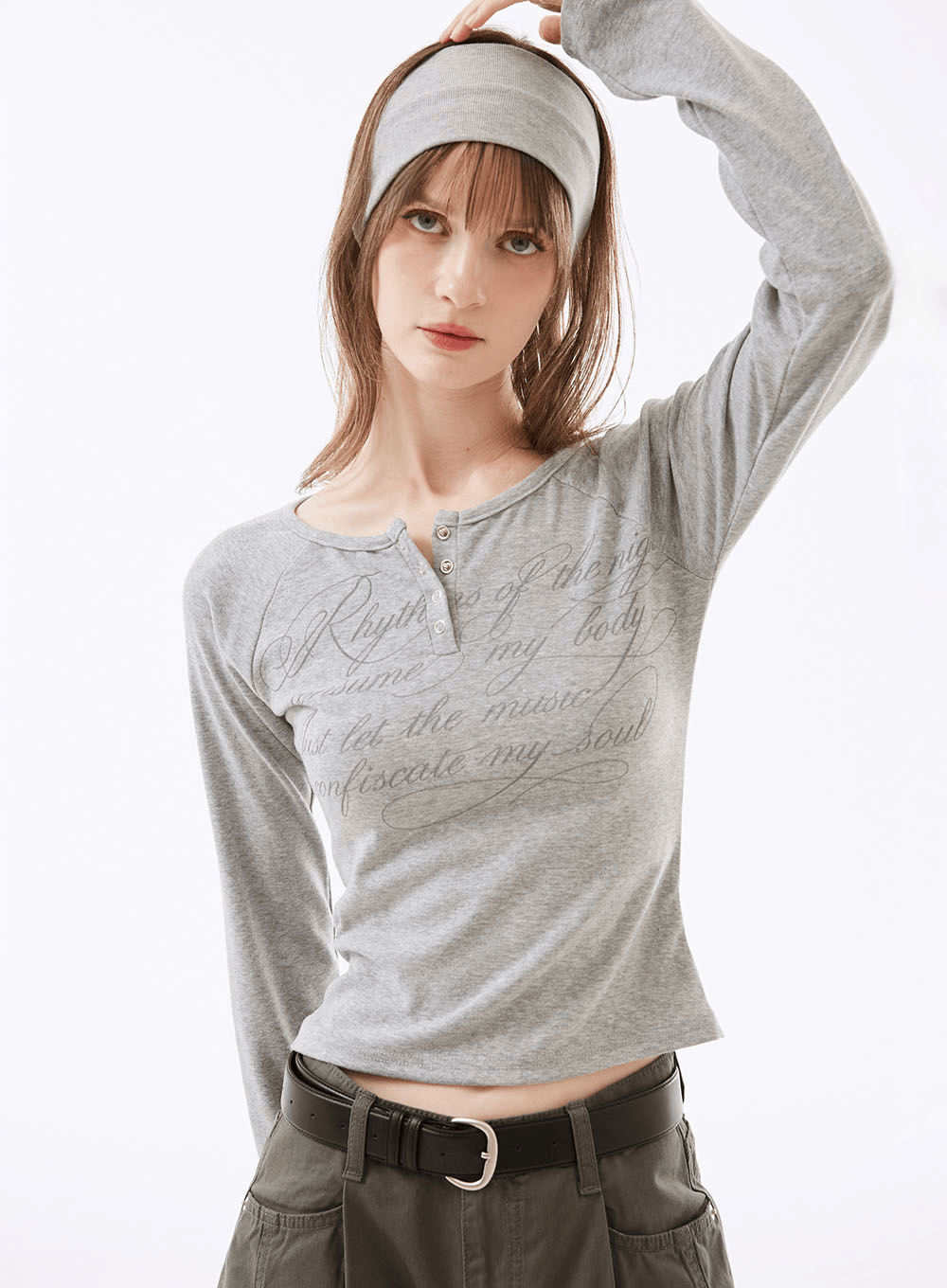 카벨드 스냅 레터링 긴팔티